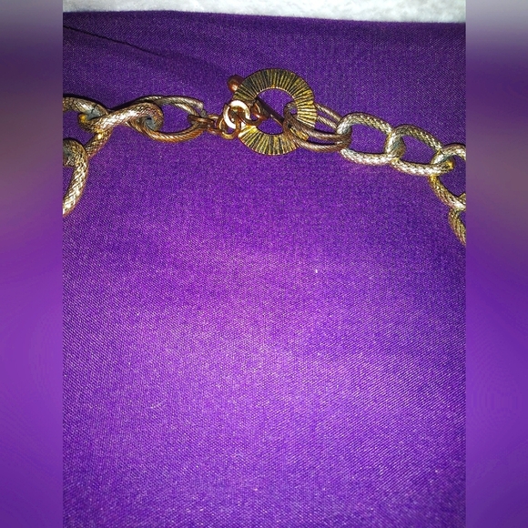 Chunky statement gold plated link necklace with huge brown/black gems - Picture 5 of 7